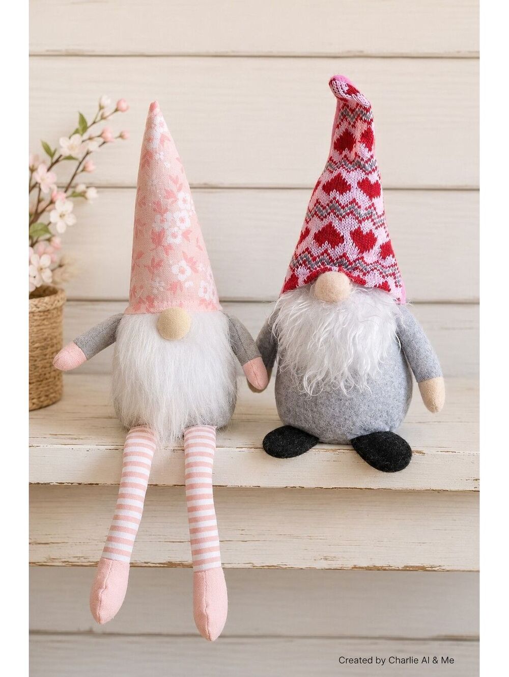 Huntington Home Gnome Decor Lot of 2 Spring Floral & Valentine Heart Aldi